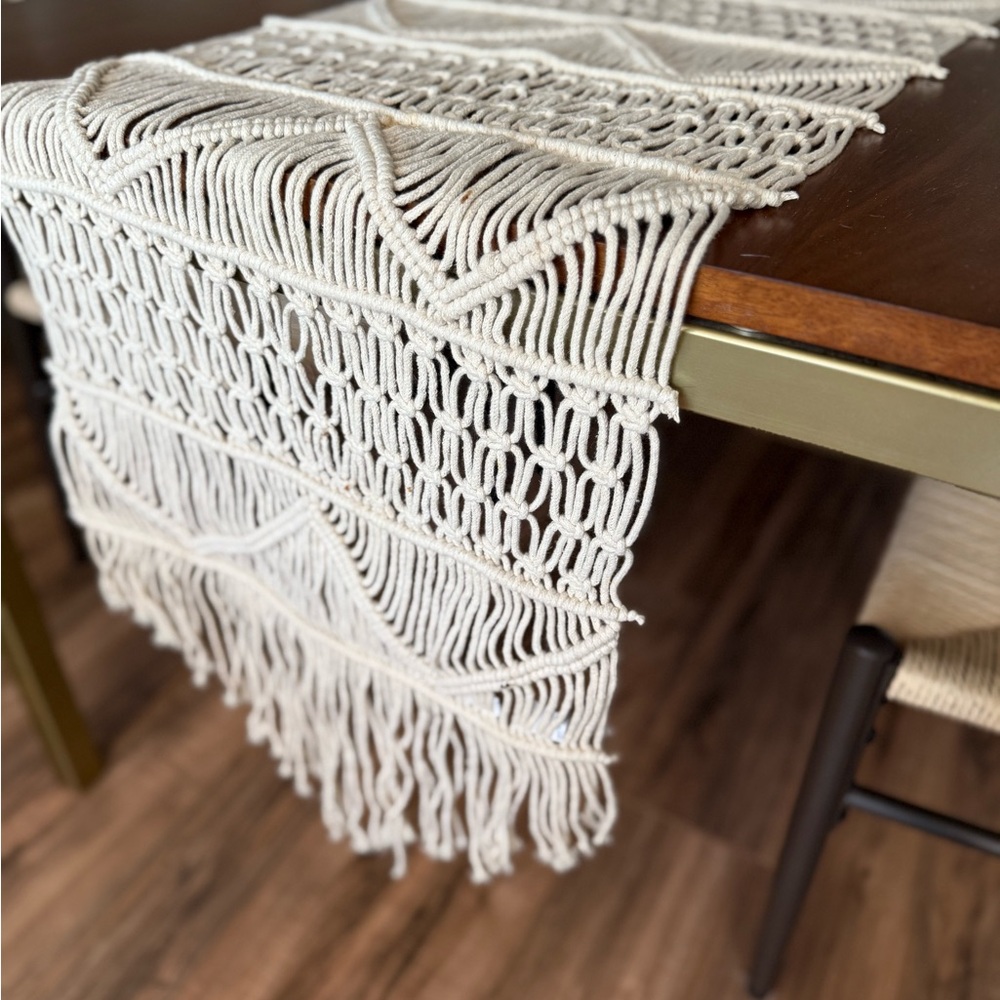 Anthropologie Cream Macrame Table Runner
